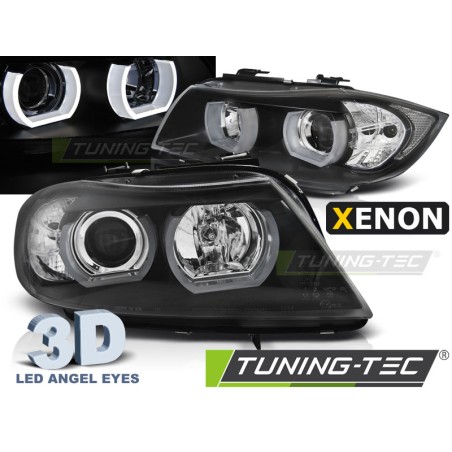 PHARES XENON U-LED LUMIÈRE 3D NOIR pour BMW E90/E91 03.05-08.08