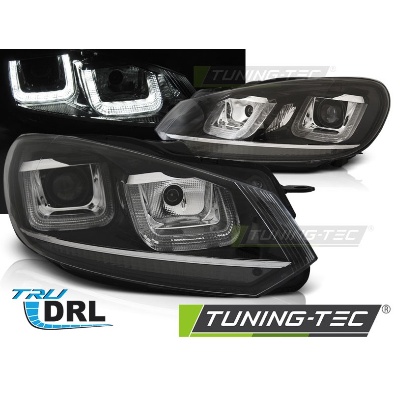 Phares U-LED DRL Noir Chrome pour VW Golf 6 08-12 Phares U-LED DRL Noir Chrome pour VW Golf 6 08-12