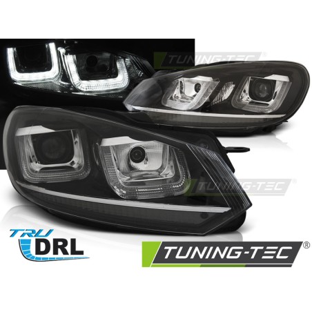 Phares U-LED DRL Noir Chrome pour VW Golf 6 08-12