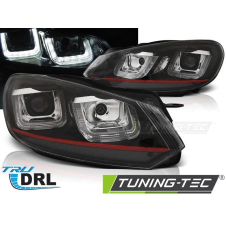 Phares U-LED DRL noir ligne rouge pour VW Golf 6 08-12