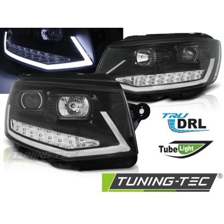 Phares TUBE LIGHT DRL noir chrome pour VW T6 15-19