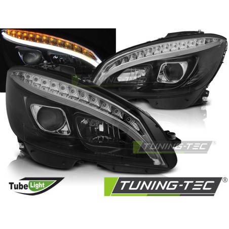 Feux avant TUBE LIGHT noir pour MERCEDES W204 07-10