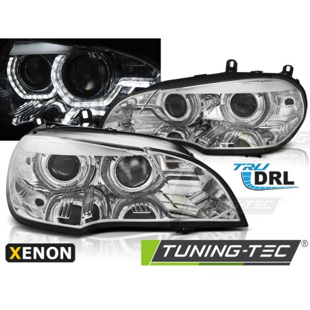 Phares Xénon Angel Eyes LED DRL Chrome pour BMW X5 E70 07-10