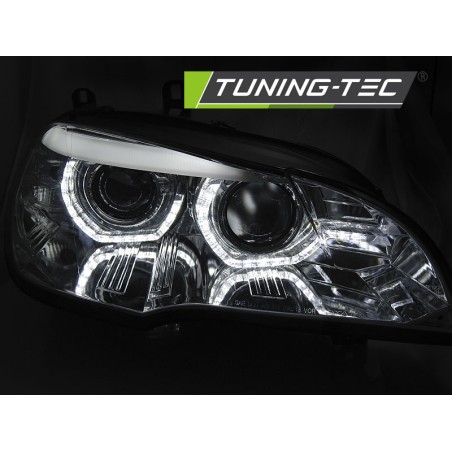 Phares Xénon Angel Eyes LED DRL Chrome pour BMW X5 E70 07-10