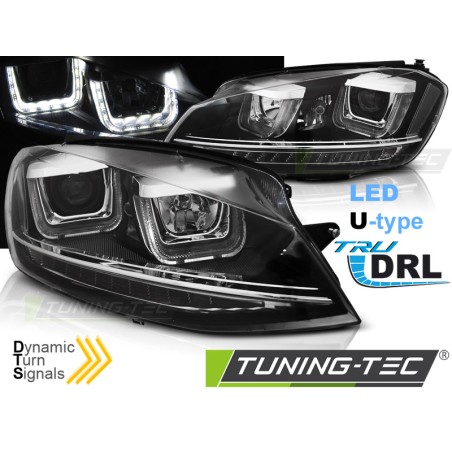 Phares U-LED DRL Noir Séquentiel pour VW Golf 7 11.12-17 Phares U-LED DRL Noir Séquentiel pour VW Golf 7 11.12-17