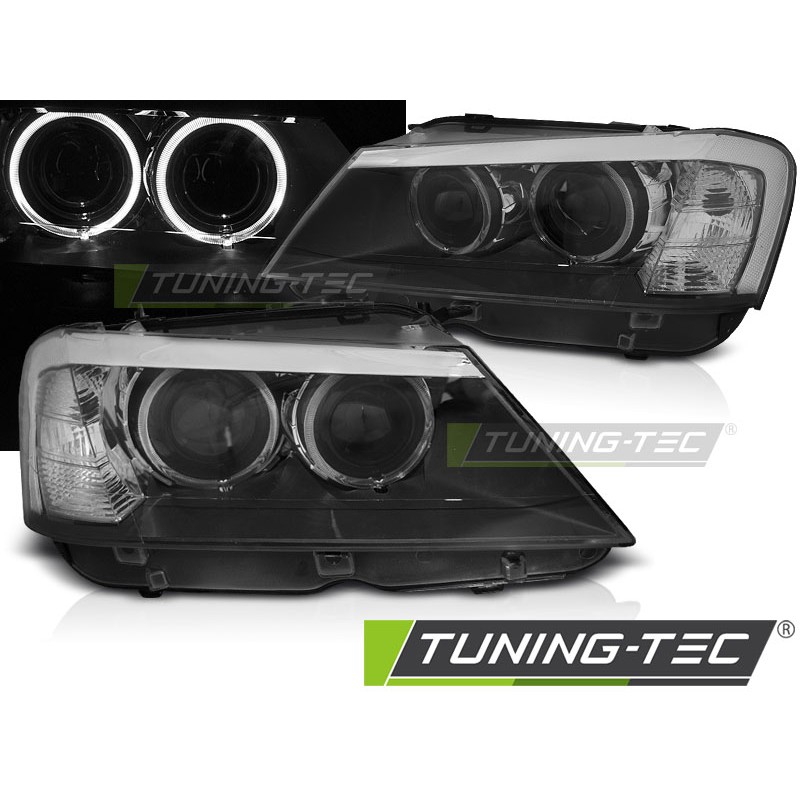 Phares Angel Eyes LED noirs pour BMW X3 F25 10-07.14 Phares Angel Eyes LED noirs pour BMW X3 F25 10-07.14