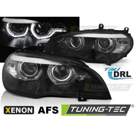 Phares Xénon Angel Eyes LED DRL Noir AFS pour BMW X5 E70 07-10