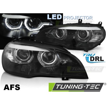 Phares à LED Angel Eyes LED DRL noir AFS pour BMW X5 E70 07-13 (Xenon OEM)