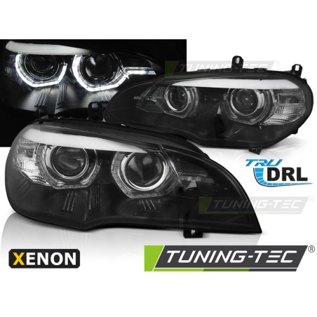 Phares Xénon Angel Eyes LED DRL Noir pour BMW X5 E70 07-10