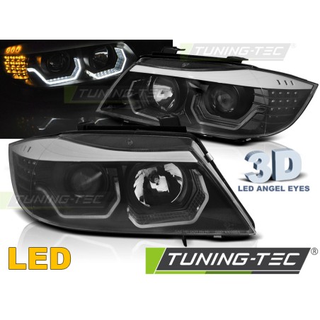 Phares Angel Eyes LED 3D Noir pour BMW E90/E91 05-08