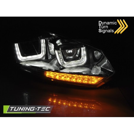 Phares U-LED DRL Chrome Séquentiel pour VW Golf 6 08-12