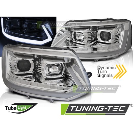 Phares TUBE LIGHT chromés séquentiels pour VW T5 2010-2015