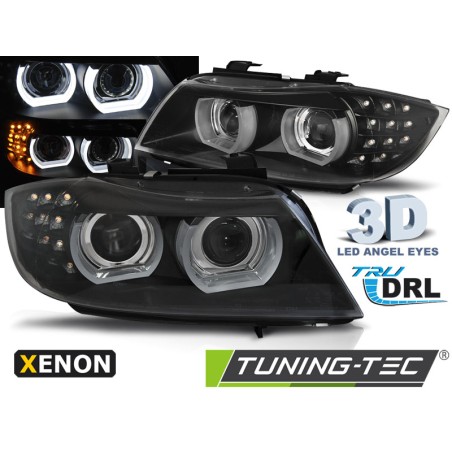 Phares Xénon Angel Eyes LED DRL Noir pour BMW E90/E91 09-11