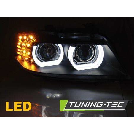 Phares Xénon Angel Eyes LED DRL Noir pour BMW E90/E91 09-11