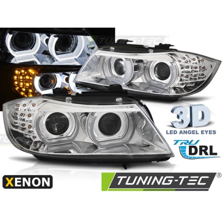 PHARES XÉNON ANGEL EYES LED DRL CHROME pour BMW E90/E91 09-11 PHARES XÉNON ANGEL EYES LED DRL CHROME pour BMW E90/E91 09-11
