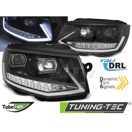 Phares TUBE LIGHT DRL noir chrome séquentiel pour VW T6 15-19