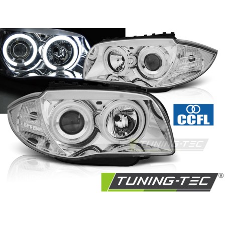 Phares Angel Eyes CCFL Chrome pour BMW Série 1 E87/E81/82/88 04-11