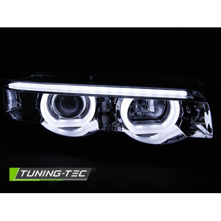 Phares Angel Eyes LED 3D Chrome pour BMW E38 94-01 Phares Angel Eyes LED 3D Chrome pour BMW E38 94-01