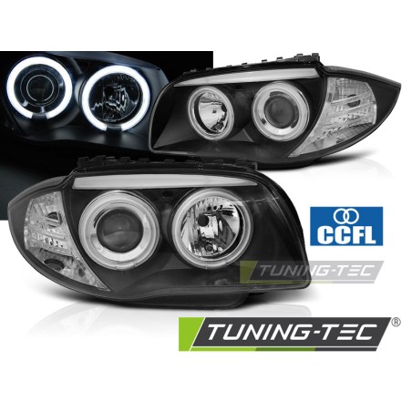 Phares ANGEL EYES CCFL noirs compatibles BMW Série 1 E87/E81/82/88 04-11