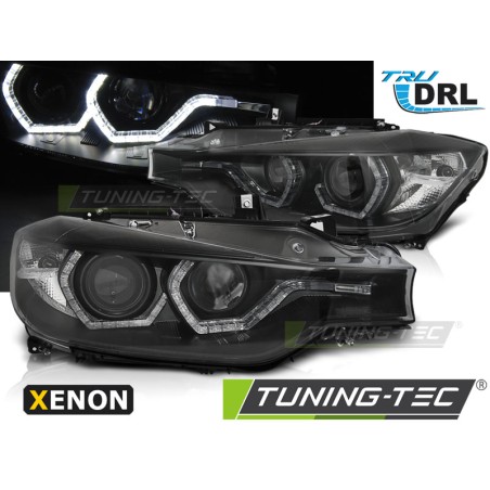 Phares Xénon Angel Eyes LED DRL Noir pour BMW F30/F31 10.11 - 05.15