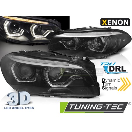 Phares Xénon Angel Eyes LED DRL Noir Séquentiel pour BMW F10/F11 10-13