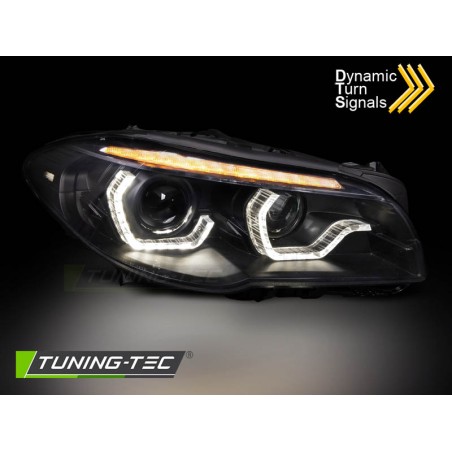 Phares Xénon Angel Eyes LED DRL Noir Séquentiel pour BMW F10/F11 10-13