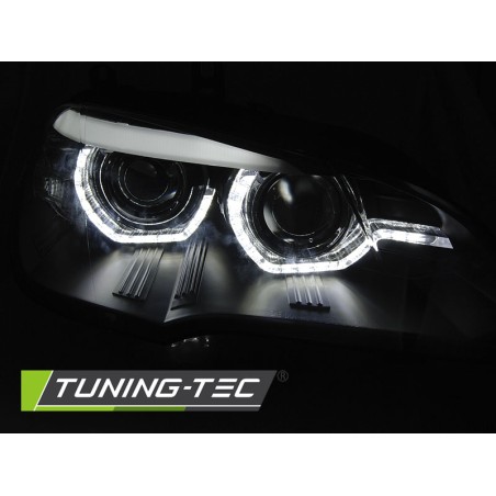 PHARES LED ANGEL EYES LED DRL NOIR pour BMW X5 E70 07-13 (XENON OEM)