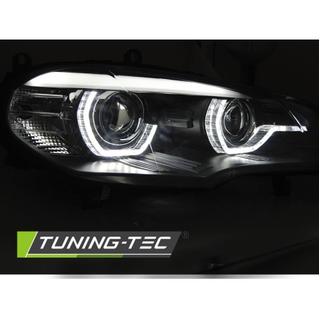 PHARES LED ANGEL EYES LED DRL NOIR pour BMW X5 E70 07-13 (XENON OEM)