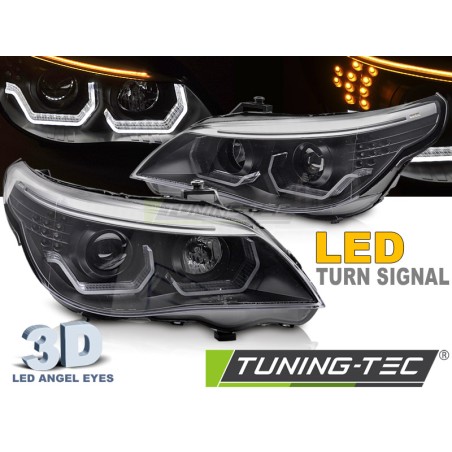 Phares ANGEL EYES LED 3D Noir pour BMW E60 E61 03-07 Phares ANGEL EYES LED 3D Noir pour BMW E60 E61 03-07