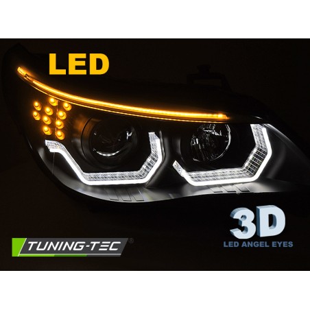Phares ANGEL EYES LED 3D Noir pour BMW E60 E61 03-07 Phares ANGEL EYES LED 3D Noir pour BMW E60 E61 03-07