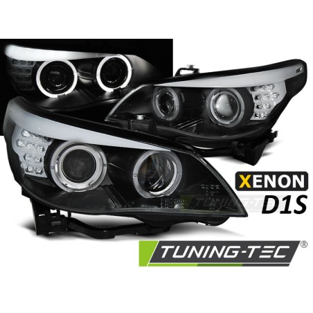 Phares Xénon D1S Angel Eyes Noir Indicateur LED pour BMW E60/E61 05-07 Phares Xénon D1S Angel Eyes Noir Indicateur LED pour BMW E60/E61 05-07