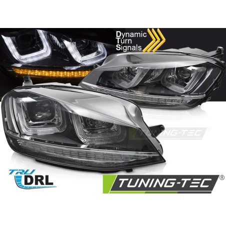 Phares séquentiels noirs avec ligne chromée pour VW Golf 7 13-17 Phares séquentiels noirs avec ligne chromée pour VW Golf 7 13-17