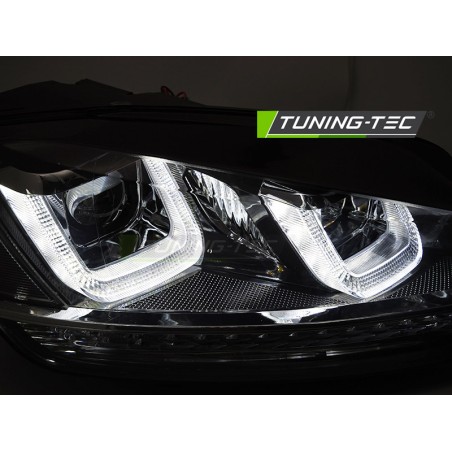 Phares séquentiels noirs avec ligne chromée pour VW Golf 7 13-17 Phares séquentiels noirs avec ligne chromée pour VW Golf 7 13-17