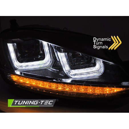 Phares séquentiels noirs avec ligne chromée pour VW Golf 7 13-17 Phares séquentiels noirs avec ligne chromée pour VW Golf 7 13-17