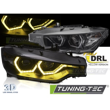 PHARES ANGEL EYES JAUNE LED DRL NOIR pour BMW F30/F31 11-15 PHARES ANGEL EYES JAUNE LED DRL NOIR pour BMW F30/F31 11-15