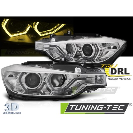Phares Angel Eyes jaunes LED DRL chrome pour BMW F30/F31 11-15 Phares Angel Eyes jaunes LED DRL chrome pour BMW F30/F31 11-15