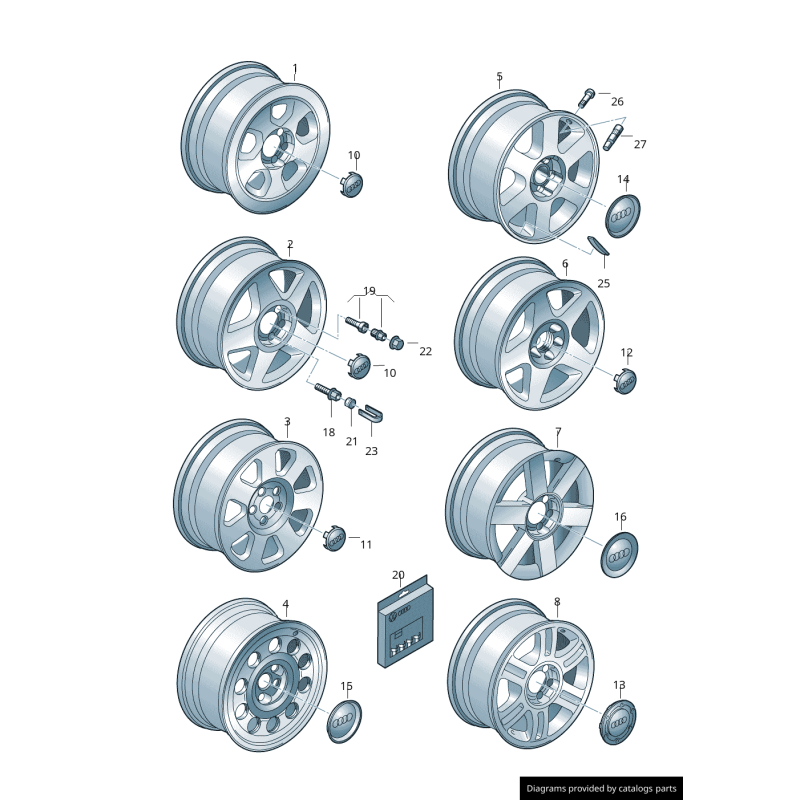 Cache moyeu Audi A2 A3 (8L)  avus argent