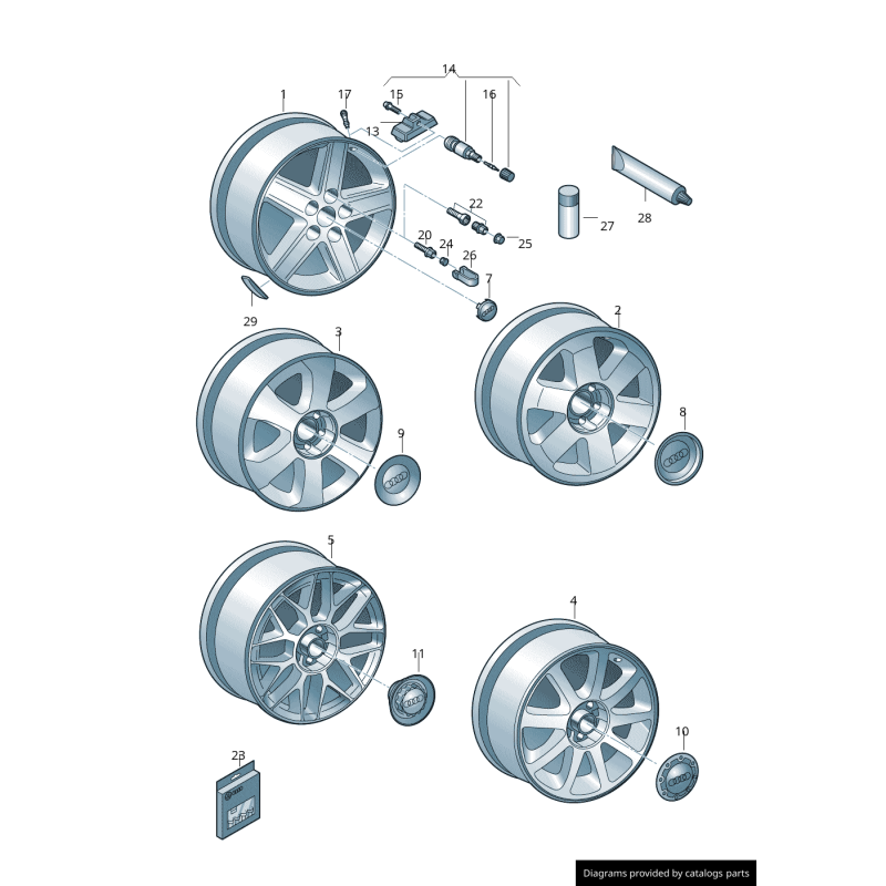 Cache moyeu Audi A4 (8E) métallique gris