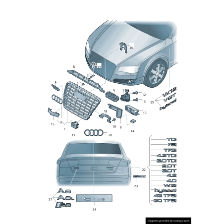 Emblème Chromé Audi V8T Original pour Aile Emblème Chromé Audi V8T Original pour Aile