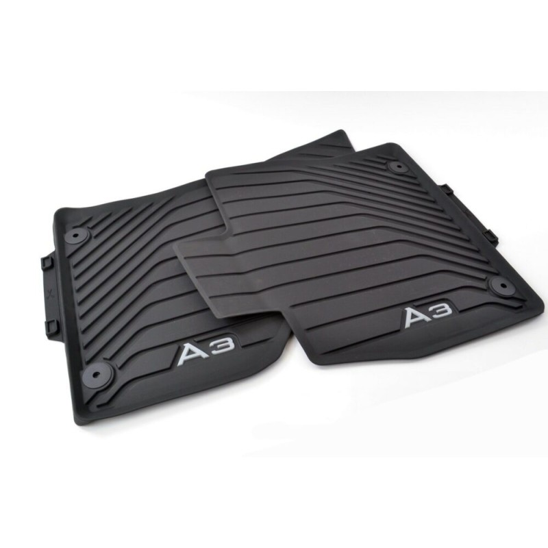 Tapis de sol en caoutchouc avant Audi A3 (8V) noir avec logo clair Tapis de sol en caoutchouc avant Audi A3 (8V) noir avec logo clair