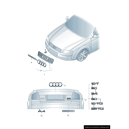Grille de calandre Audi A4 8E S-Line RS4 chromée noir brillant