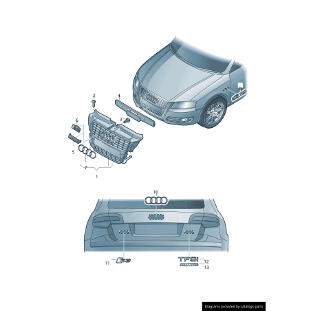 Emblème Avant Chromé Audi RS3 pour Calandre Emblème Avant Chromé Audi RS3 pour Calandre