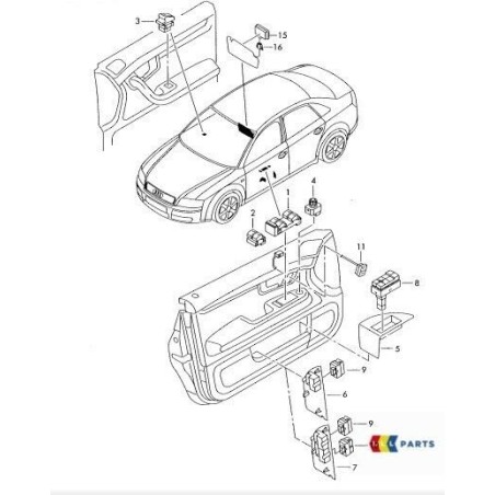 Interrupteur de Lève-vitre Original Audi Noir 1-Voie 8Z09598555PR