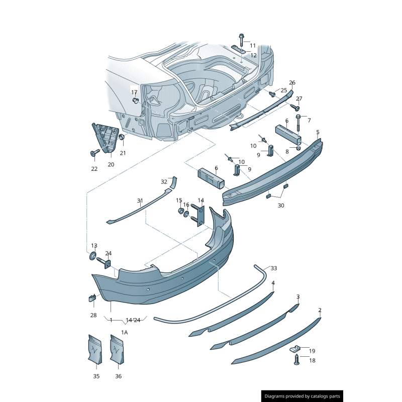 Diffuseur arrière tuning Audi A4 8E B7 avec quadruple sortie d'échappement