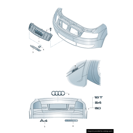 Emblème chromé Audi quattro pour hayon arrière