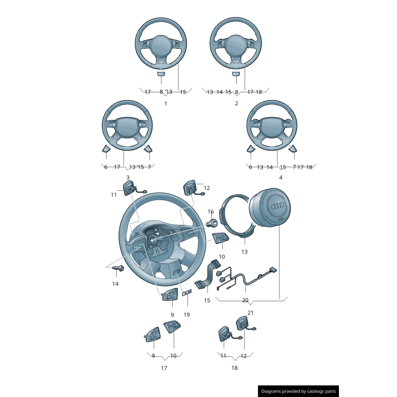 Cache central Audi S-Line pour volant sport intérieur noir / chrome