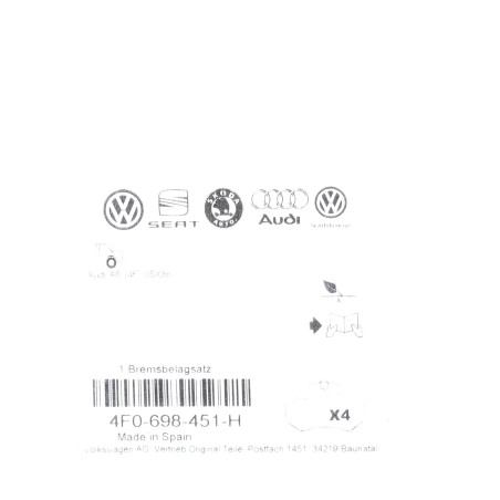 Plaquettes de Frein Arrière Originales Audi A6 2EL 4F0698451H Plaquettes de Frein Arrière Originales Audi A6 2EL 4F0698451H