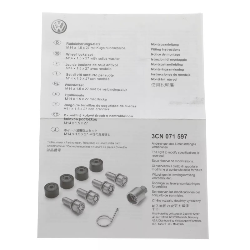 Boulons antivol pour roues VW - Sécurité optimale 3CN071597