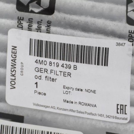 Filtre Anti-Allergène Original Audi VW pour Poussières Fines 4M0819439B