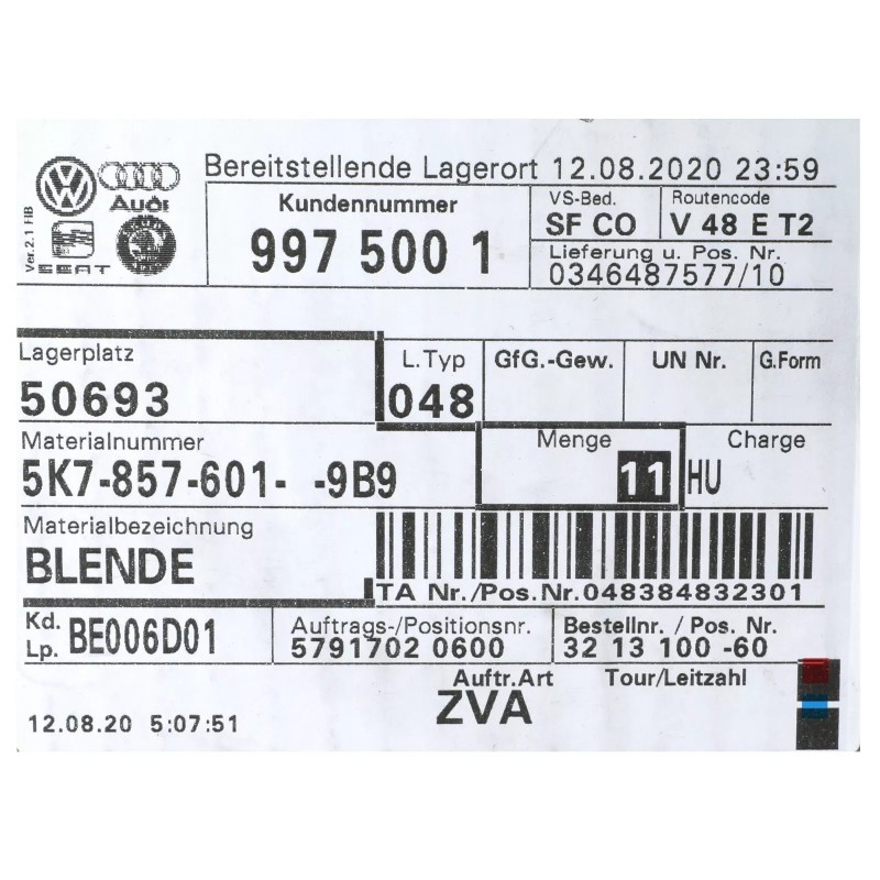 Cadre intérieur gauche pour rétroviseur extérieur VW, noir satiné